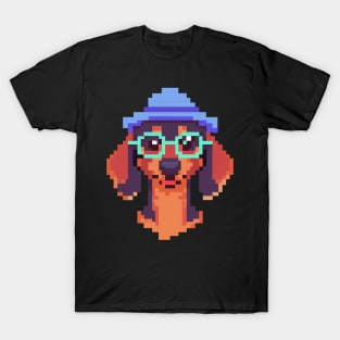 Hipster Dackel Pixel Art Dog Lover Retro T-Shirt